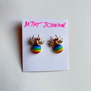 Betsey Johnson Multicolor Striped Spider Earrings